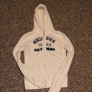 White zip up Hollister sweatshirt